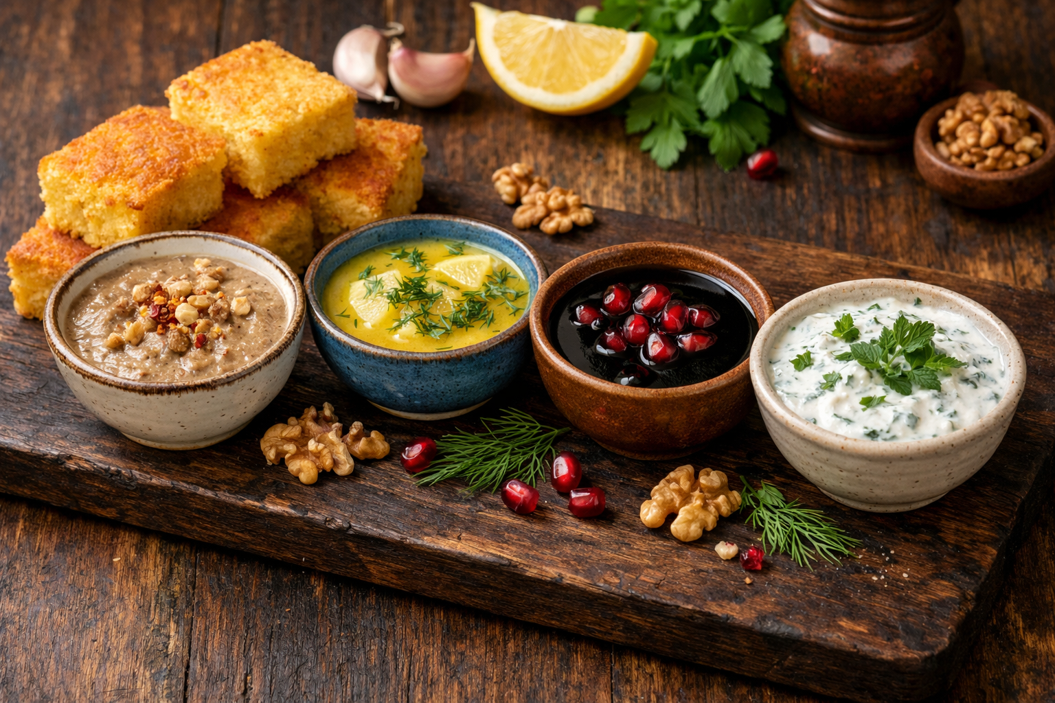 Balık yanında soslar ve salatalar